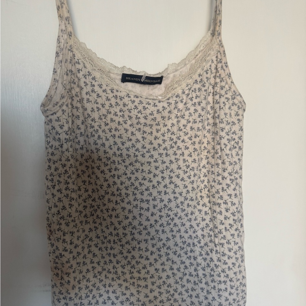 Brandy Melville Cream and Black Floral Camisole